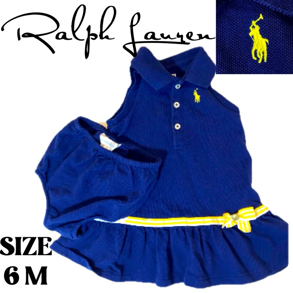 RALPH LAUREN POLO 2PC SET SIZE 6M ROYAL BLUE/YELLOW